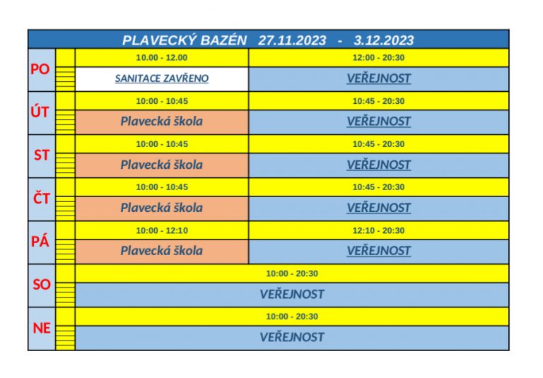 ROZPIS – PLAVECKÝ BAZÉN