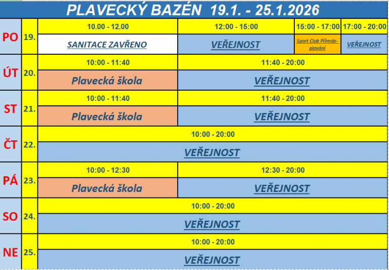 rozpis – BAZÉN   19.1. – 25.1.2026